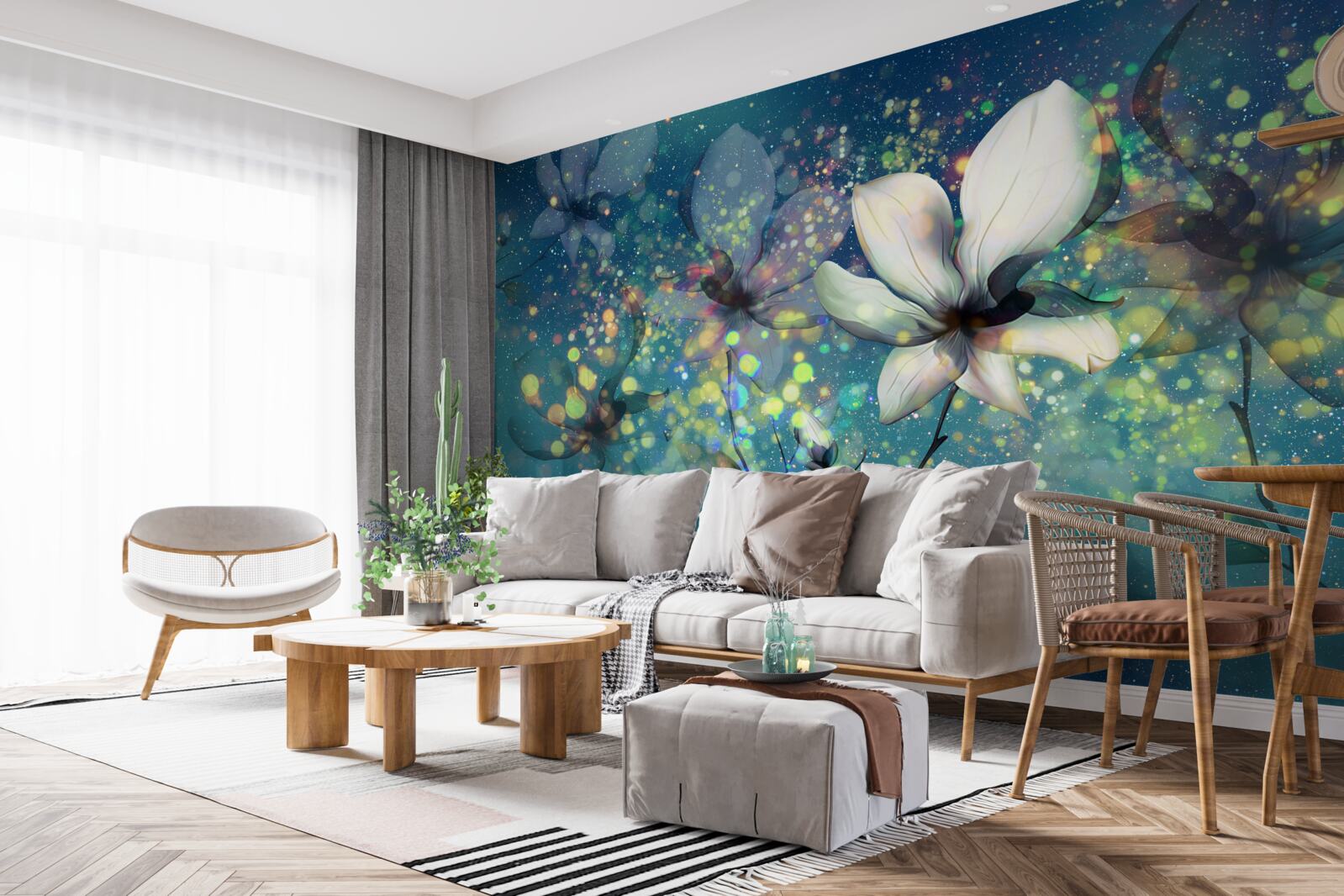 Fotobehang exclusieve kleuren op een donkere saffieren achtergrond