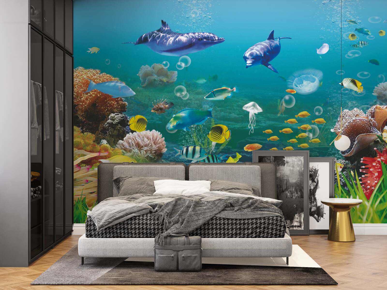 Fotobehang zeebewoners op een groenige bodem