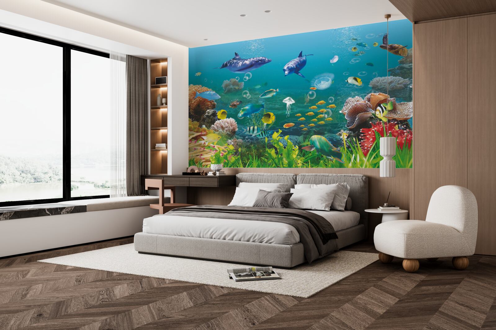 Fotobehang zeebewoners op een groenige bodem