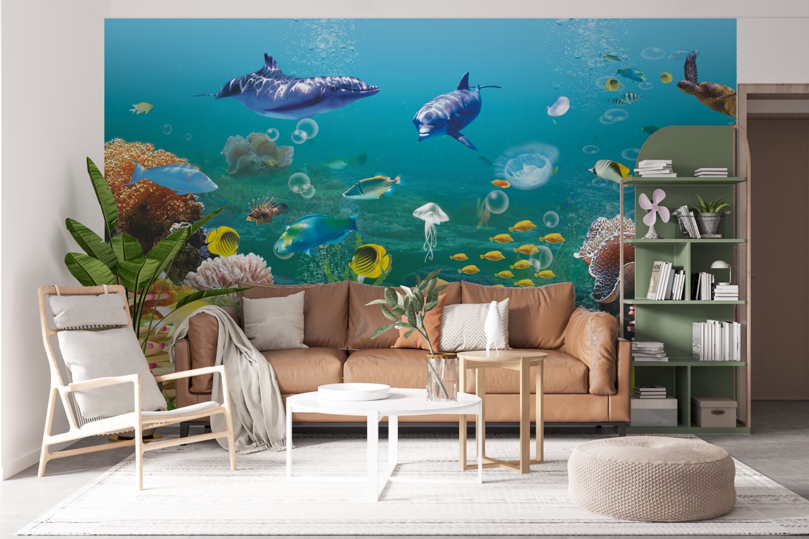 Fotobehang zeebewoners op een groenige bodem