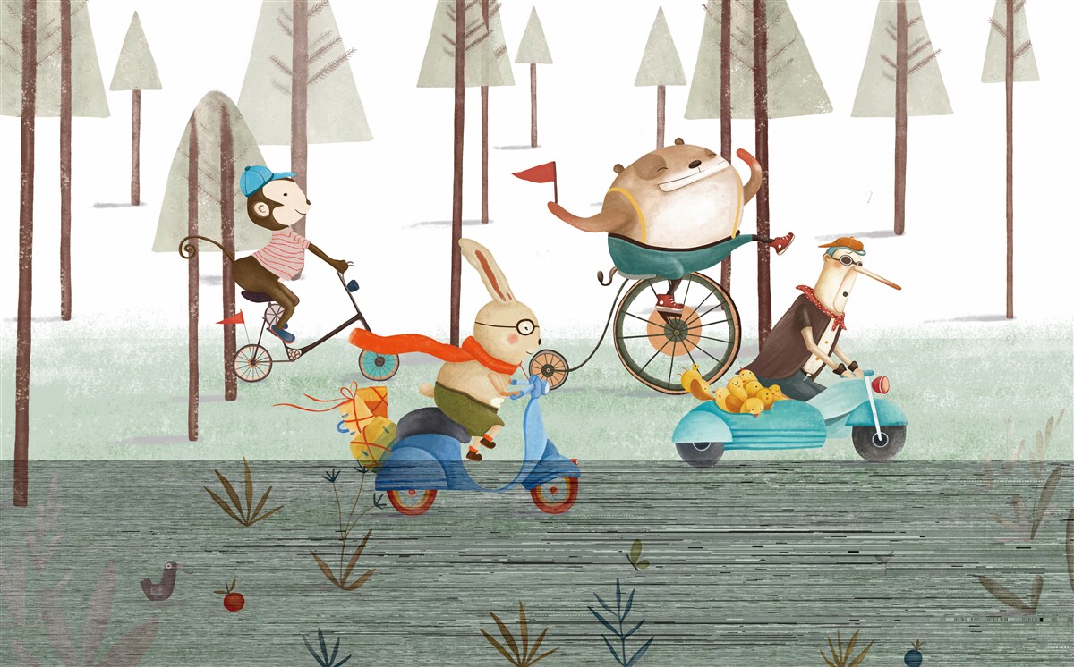 Fotobehang dierenwedstrijden in het dichte bos