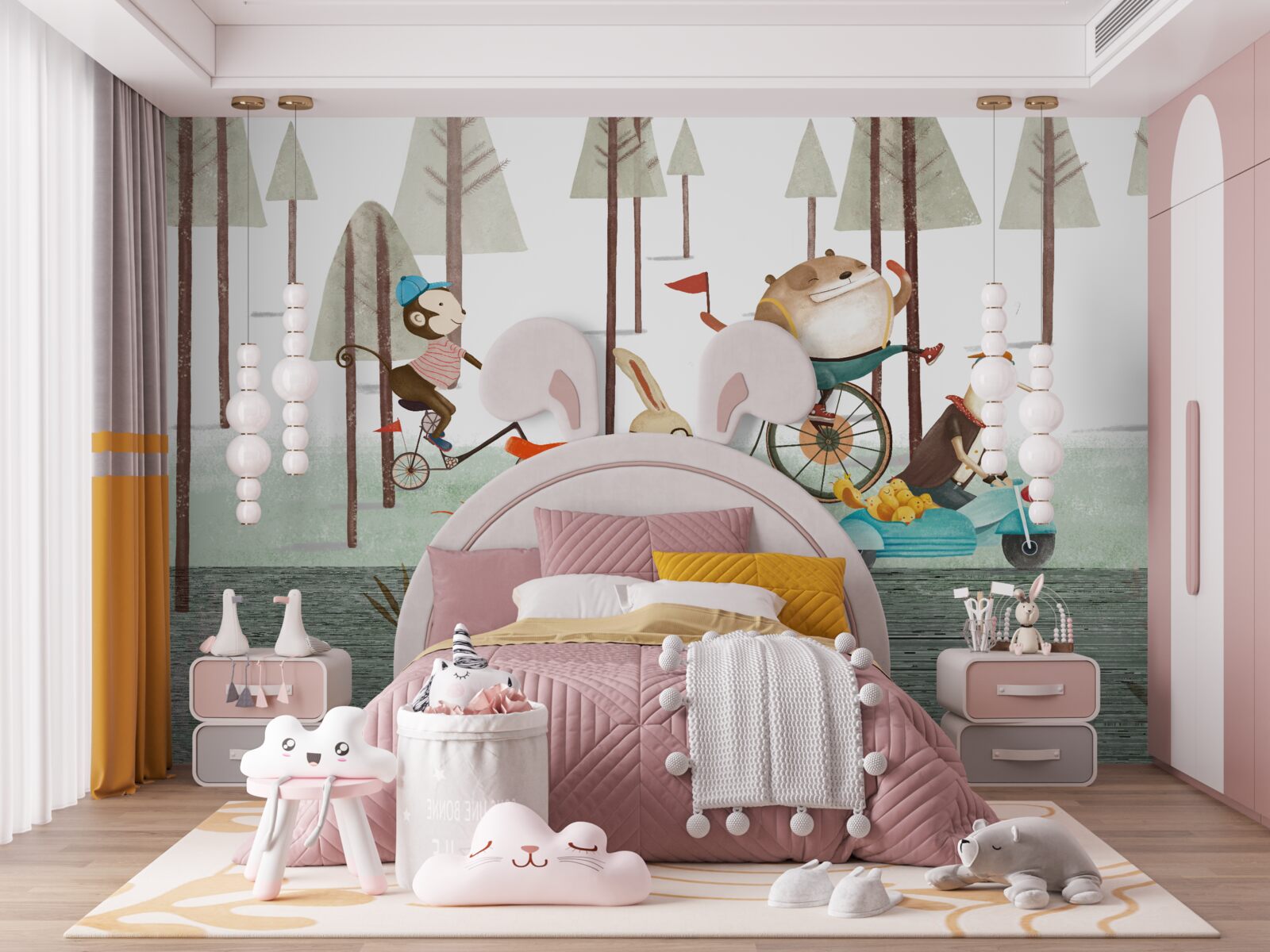 Fotobehang dierenwedstrijden in het dichte bos