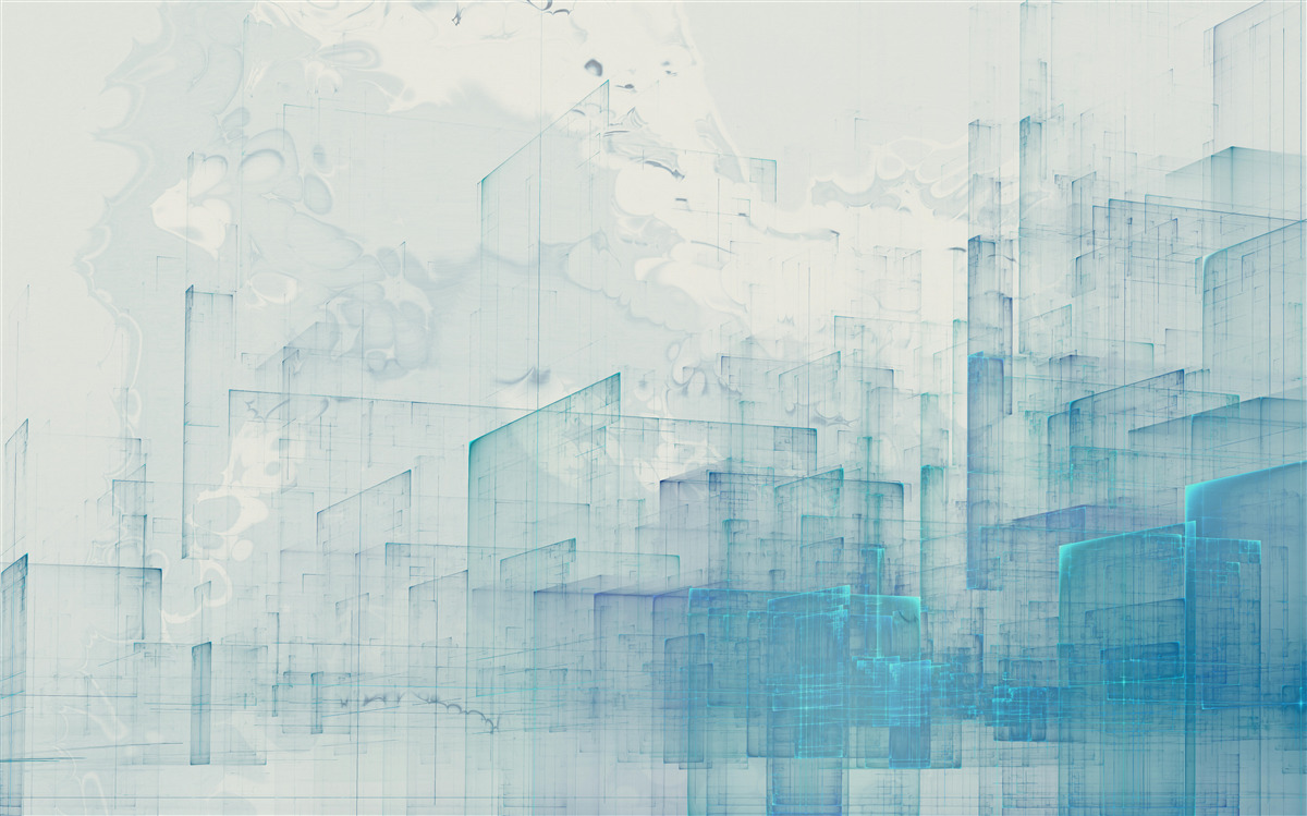 Fotobehang abstracte stad gehuld in mist