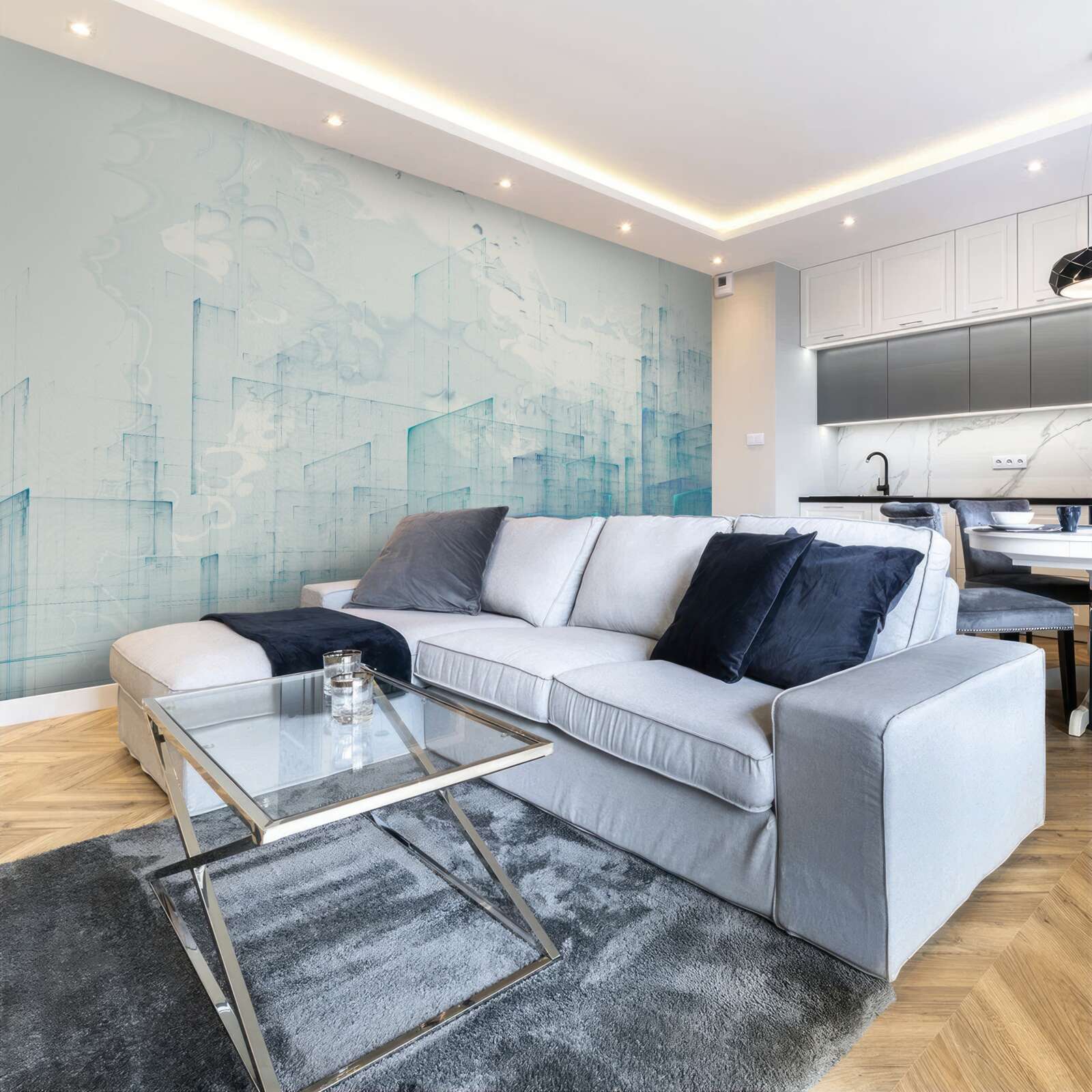 Fotobehang abstracte stad gehuld in mist