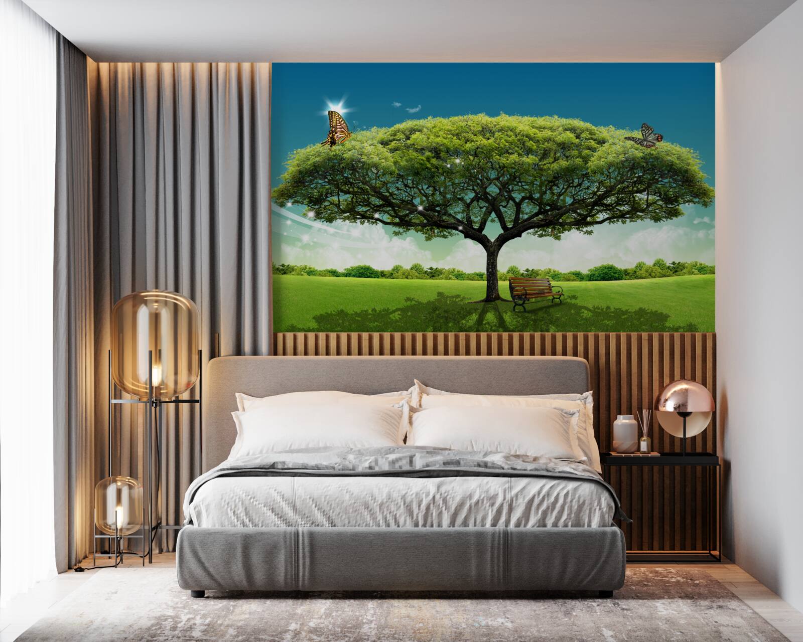 Fotobehang een gezonde levensboom leeft in de open plek