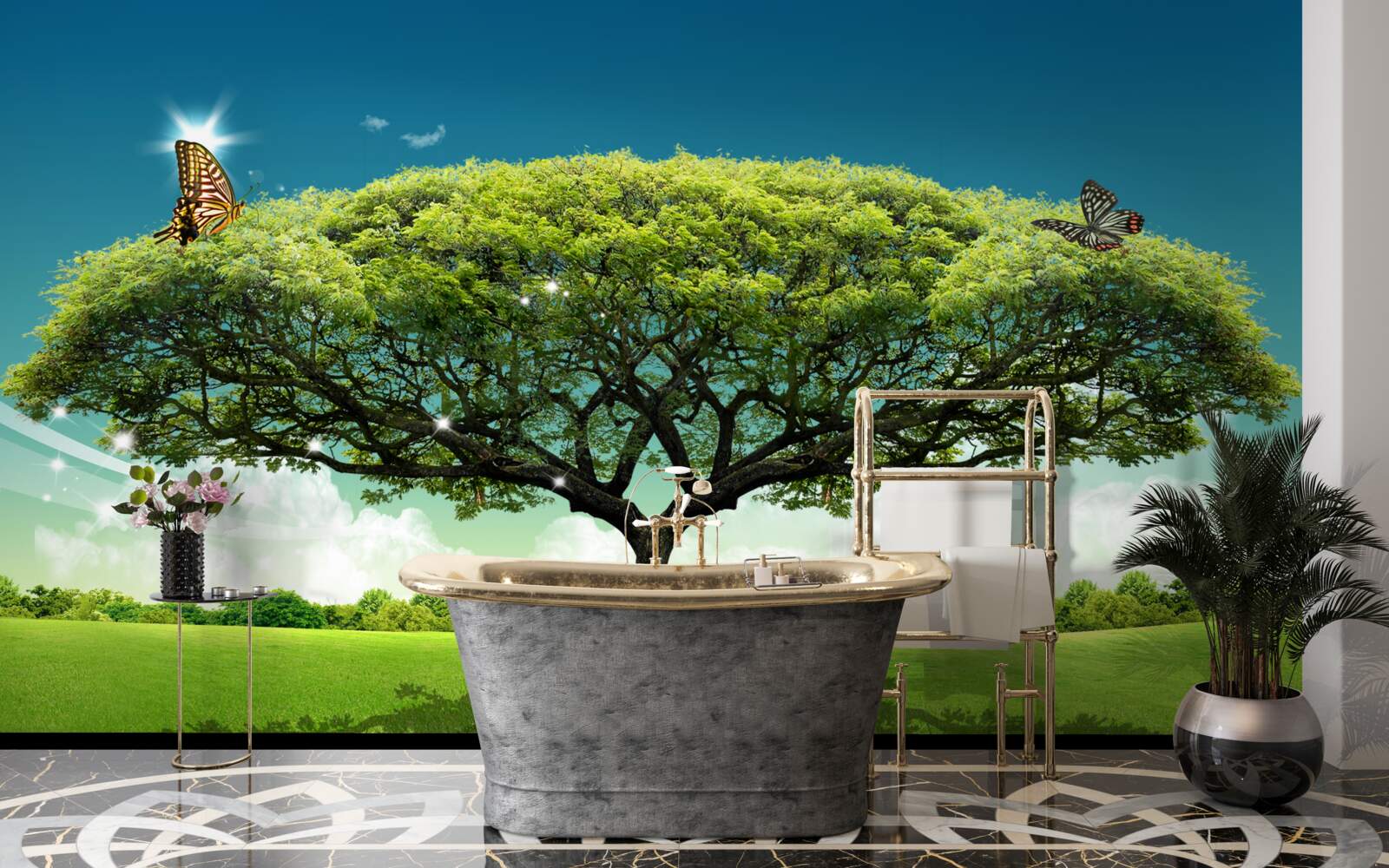 Fotobehang een gezonde levensboom leeft in de open plek