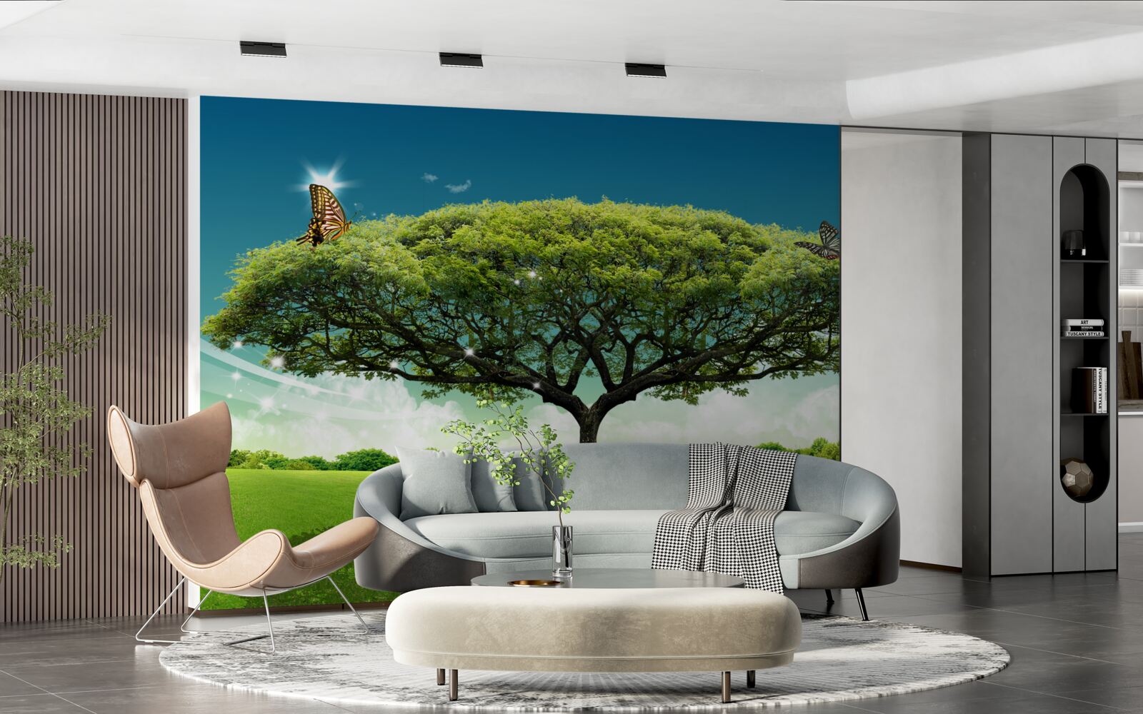 Fotobehang een gezonde levensboom leeft in de open plek