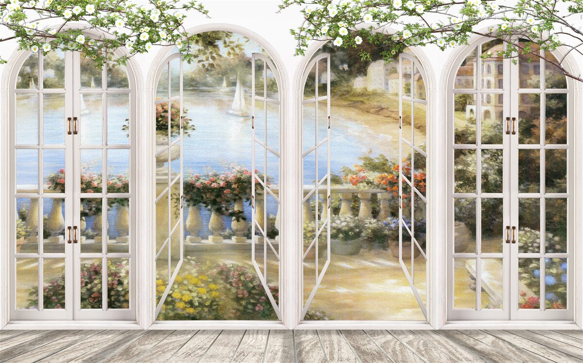 Fotobehang uitzicht op de baai vanuit de ramen