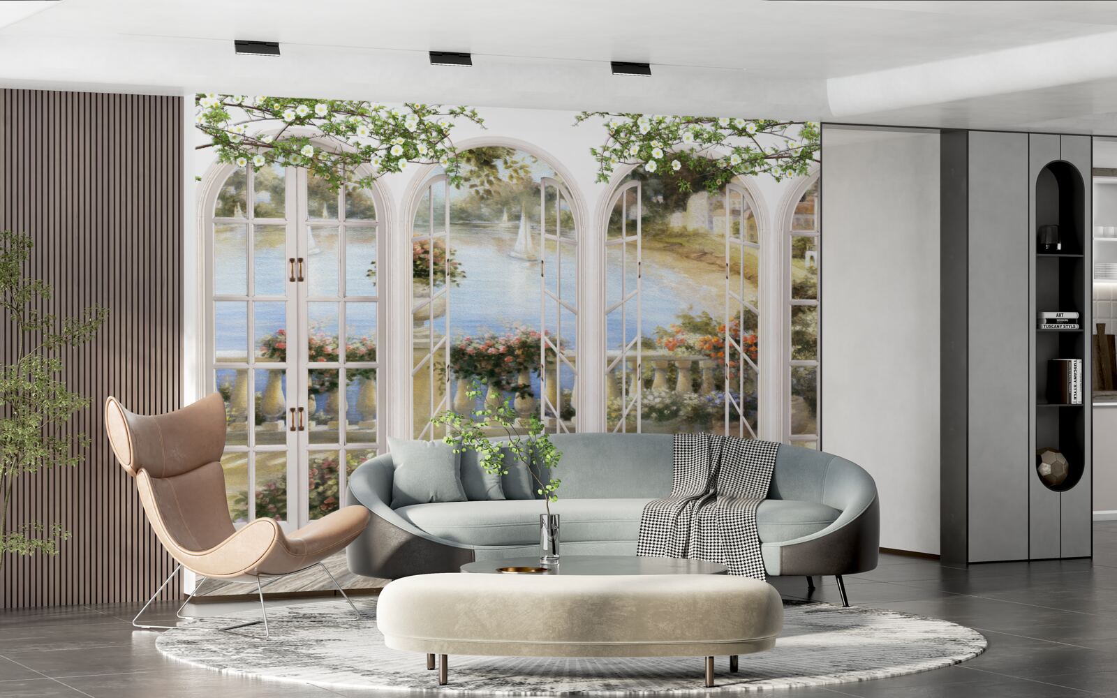 Fotobehang uitzicht op de baai vanuit de ramen