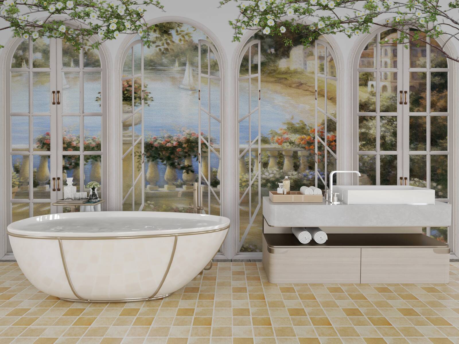 Fotobehang uitzicht op de baai vanuit de ramen