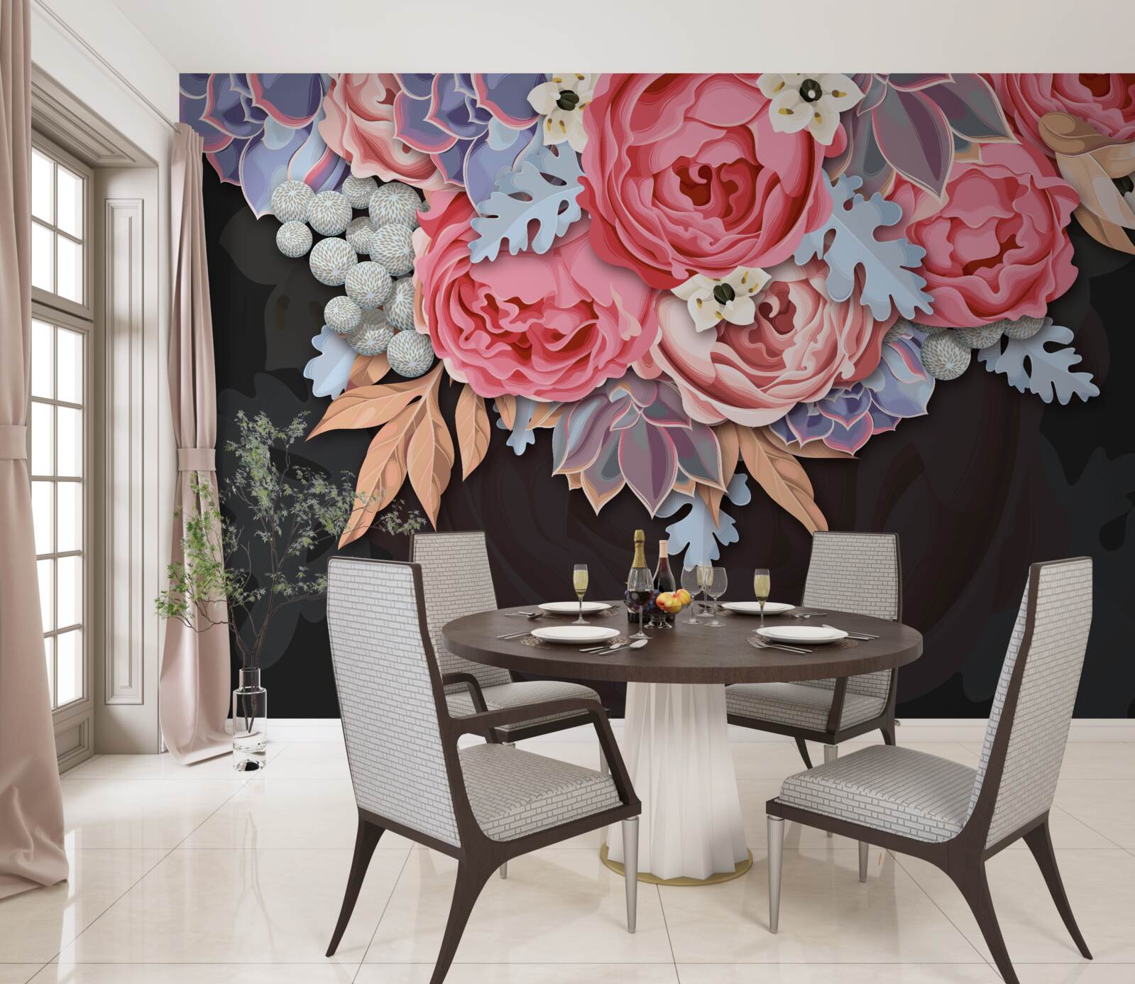 Fotobehang samenstelling van verschillende bloemen