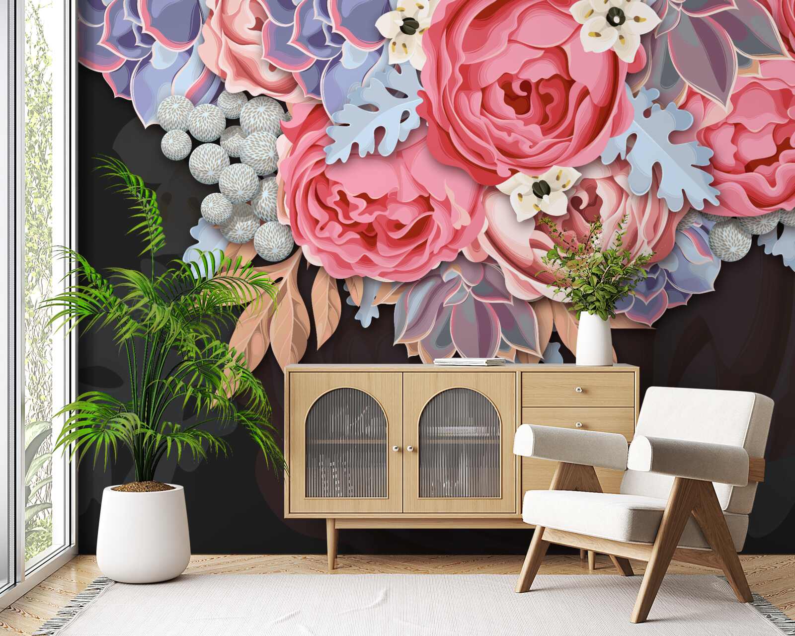 Fotobehang samenstelling van verschillende bloemen