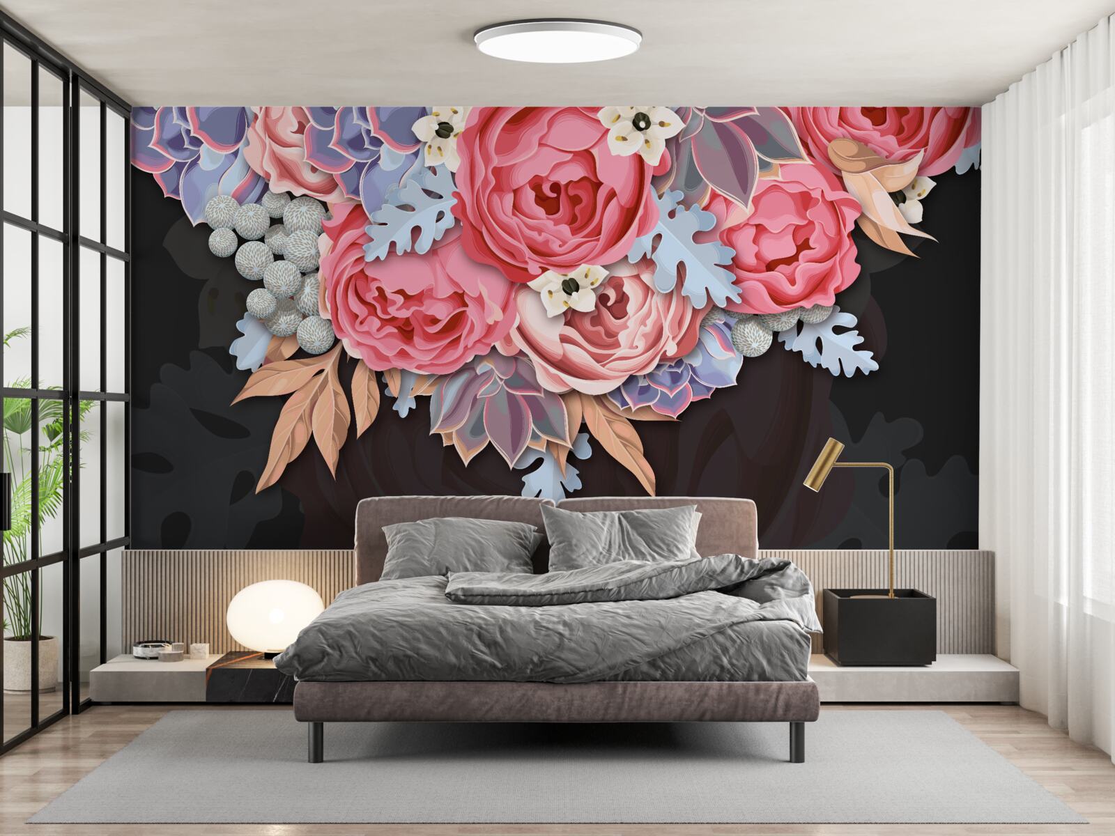 Fotobehang samenstelling van verschillende bloemen