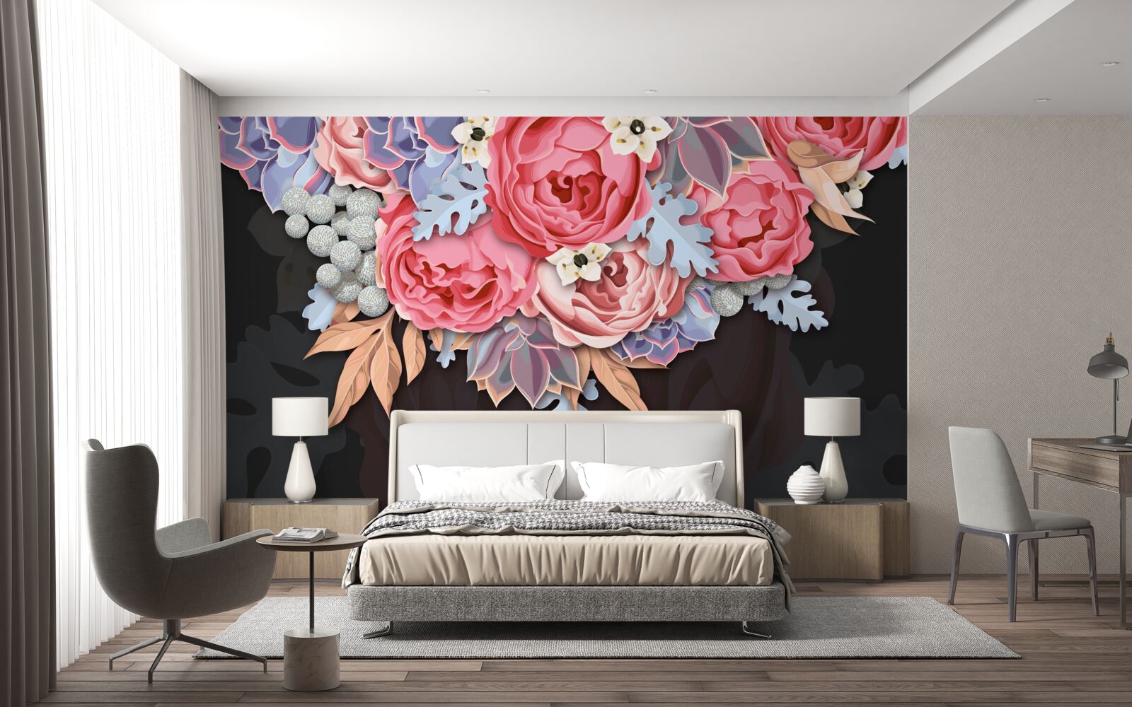 Fotobehang samenstelling van verschillende bloemen