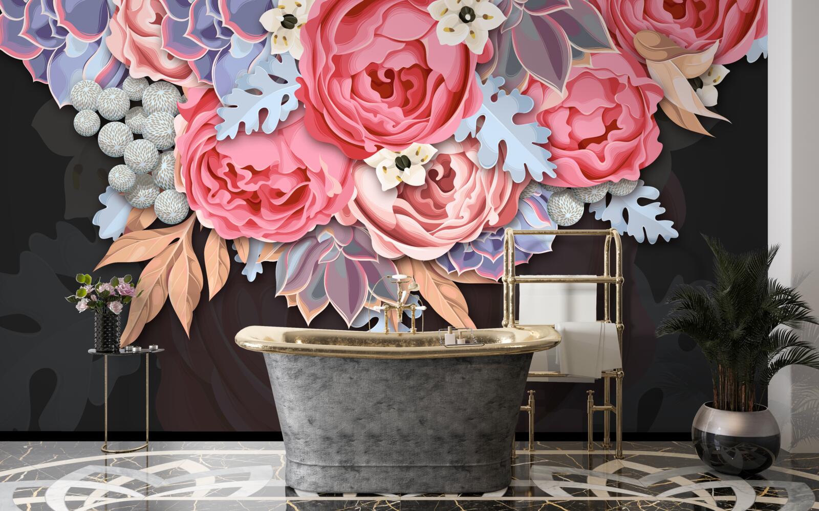 Fotobehang samenstelling van verschillende bloemen