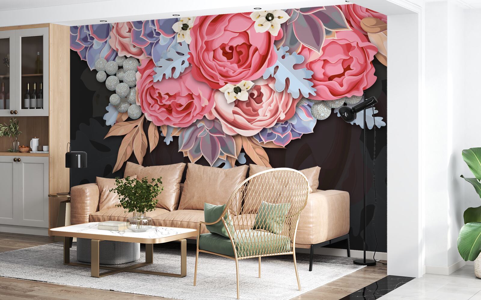 Fotobehang samenstelling van verschillende bloemen