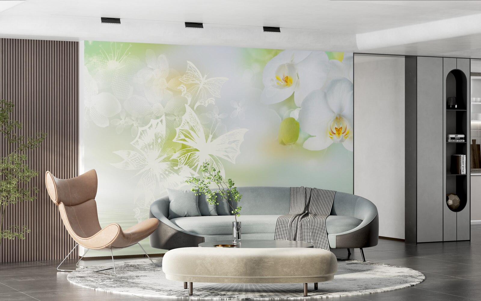 Fotobehang Sneeuwwitte orchideeën weerspiegeld in het water