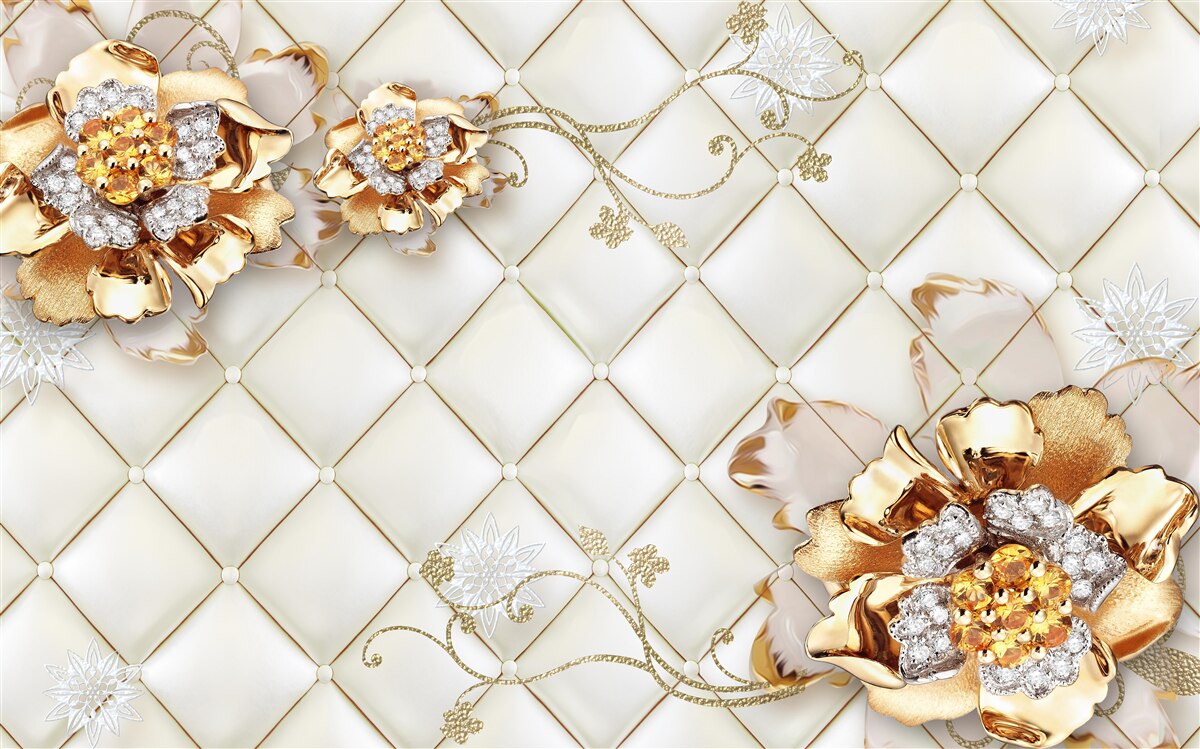 Fotobehang bloemknoppen met parels, die doen denken aan goud