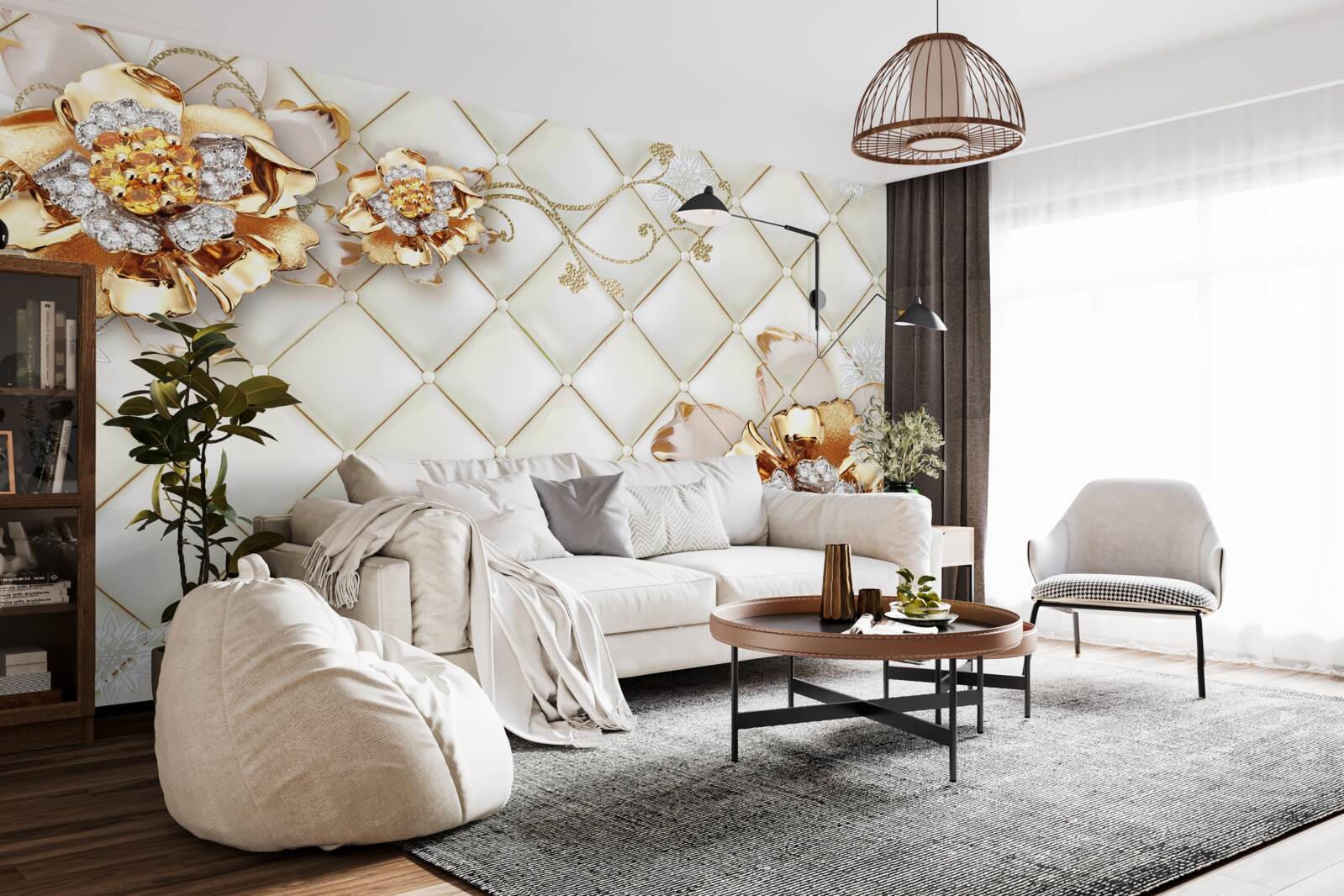 Fotobehang bloemknoppen met parels, die doen denken aan goud