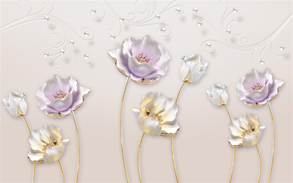 Fotobehang witte en blauwe sierlijke lotussen