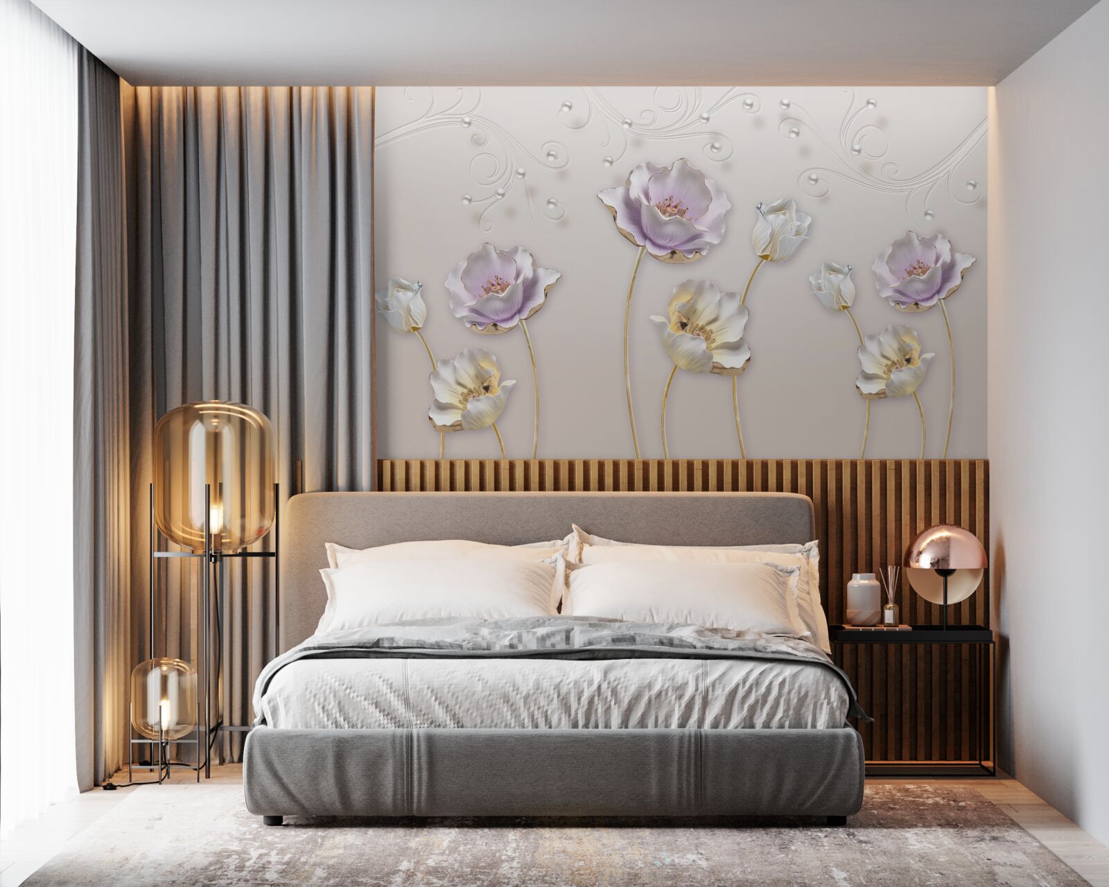 Fotobehang witte en blauwe sierlijke lotussen