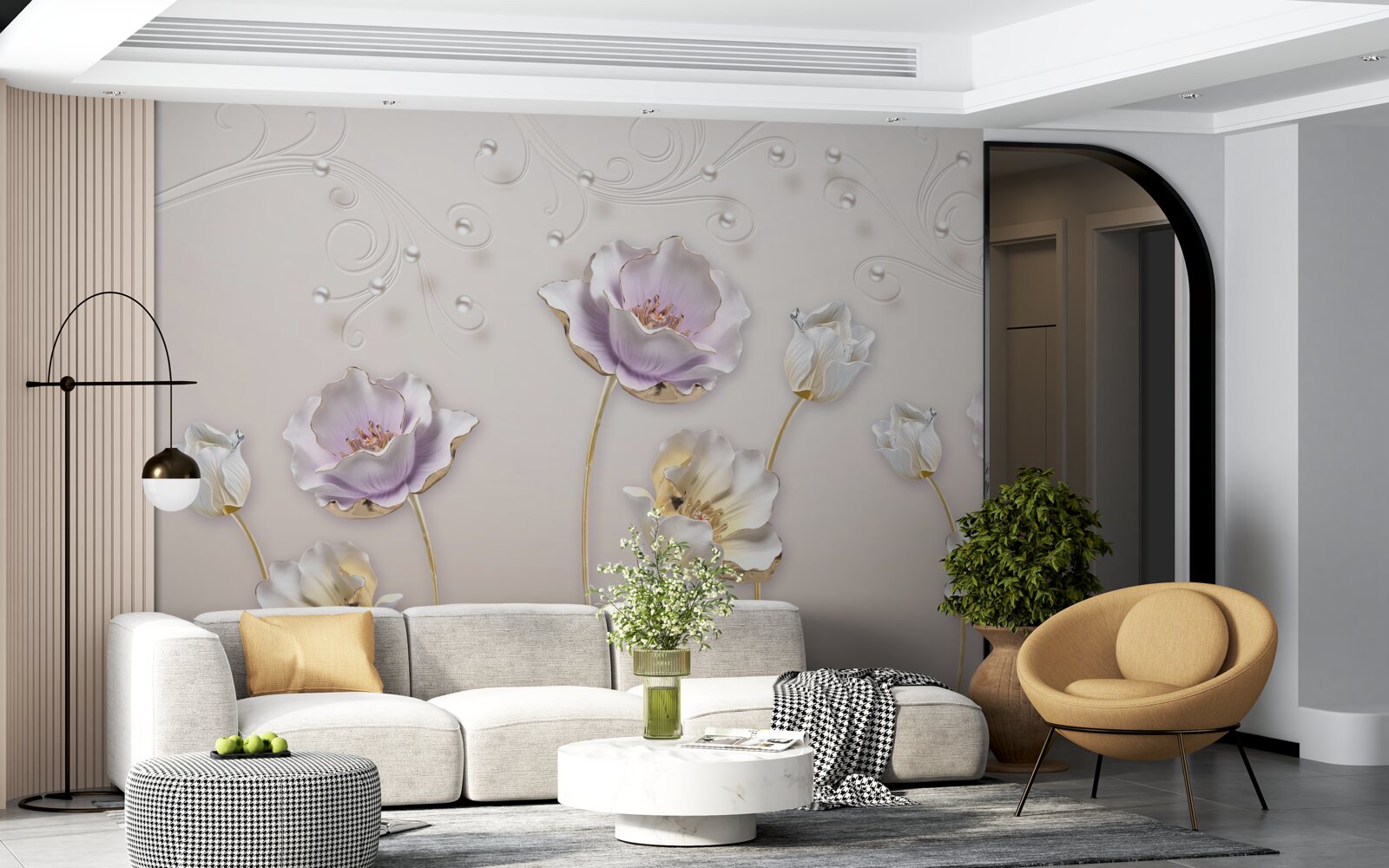 Fotobehang witte en blauwe sierlijke lotussen