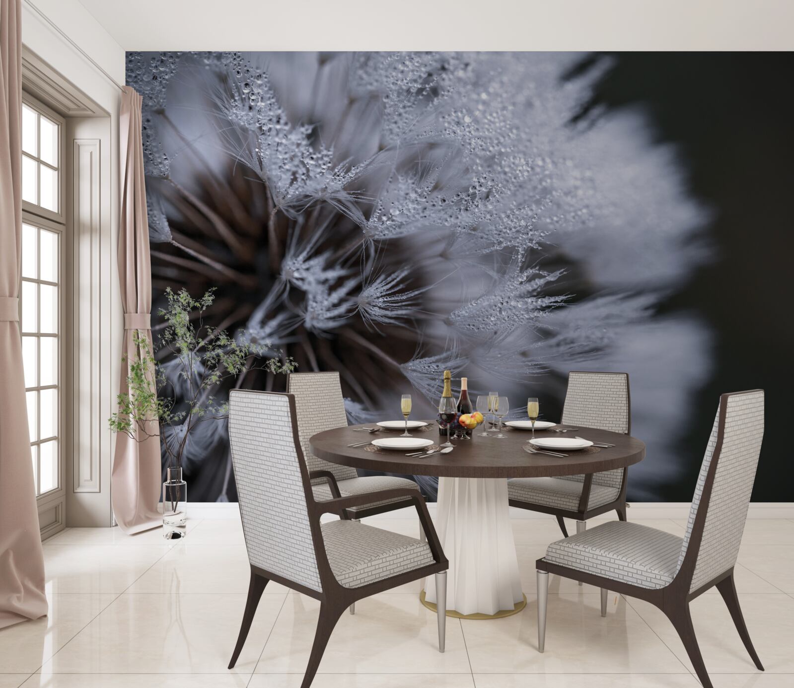 Fotobehang paardenbloemen met pluizige bloemblaadjes