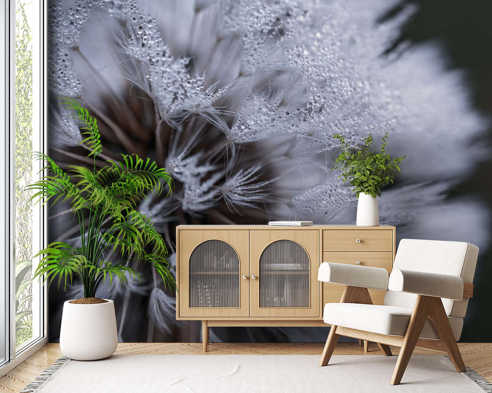 Fotobehang paardenbloemen met pluizige bloemblaadjes