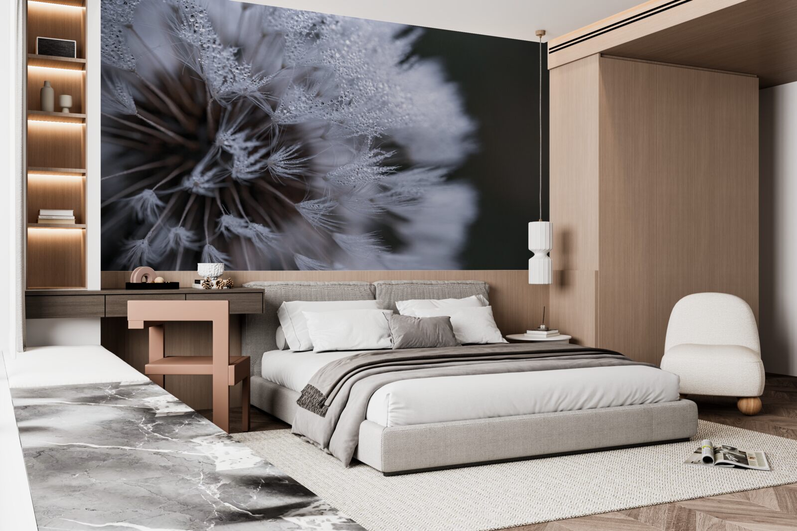 Fotobehang paardenbloemen met pluizige bloemblaadjes