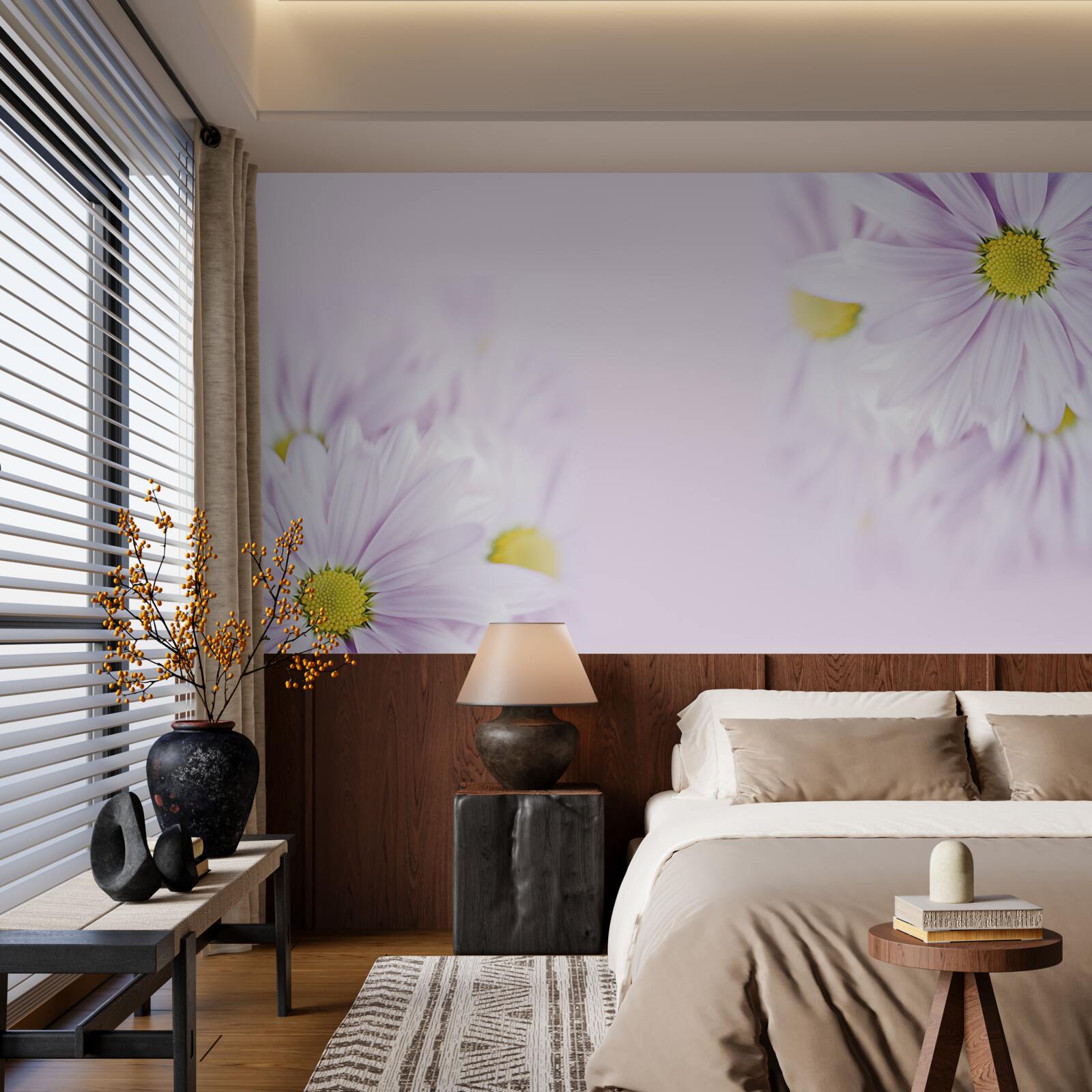 Fotobehang verfijnde sneeuwwitte margrieten