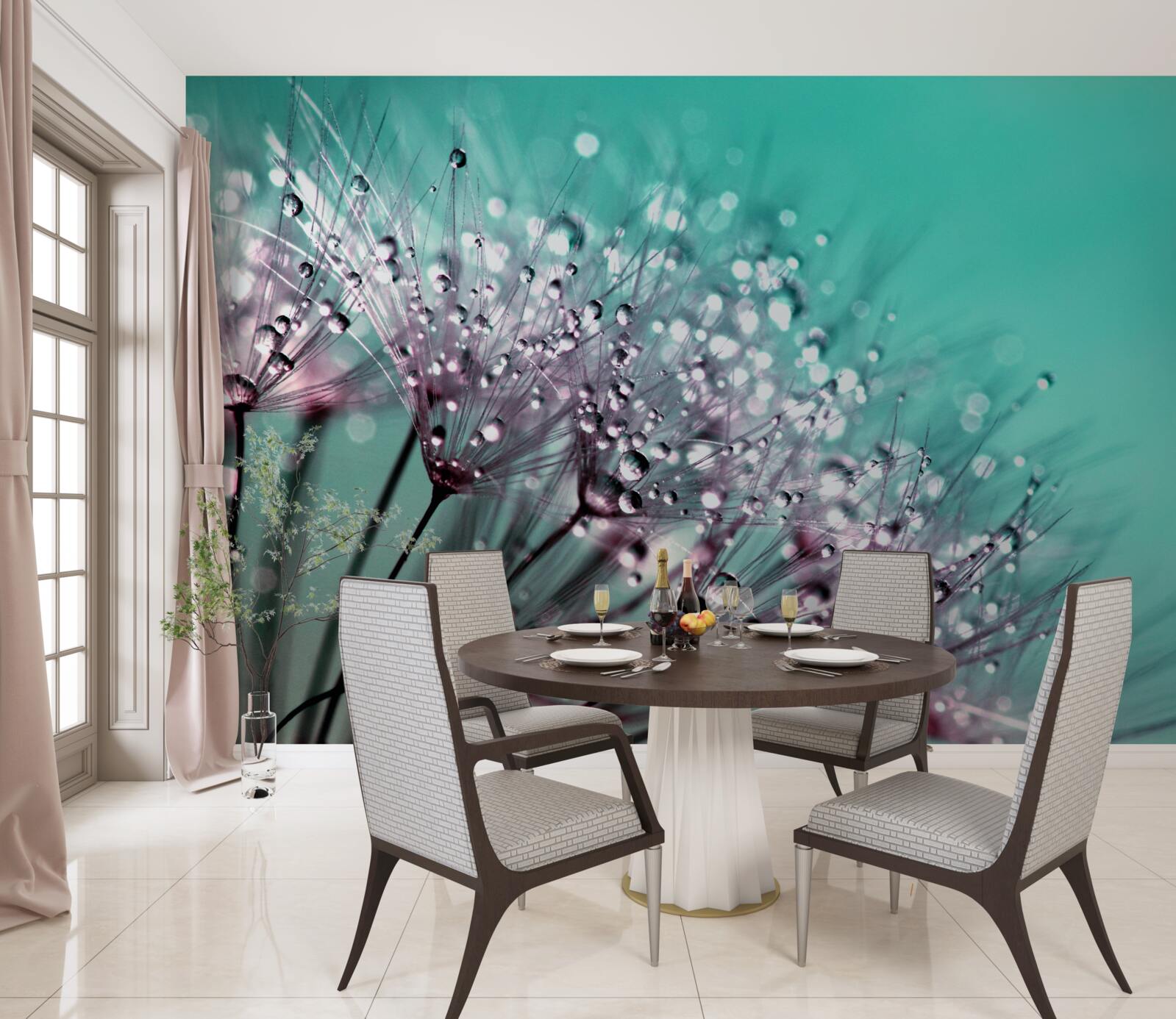 Fotobehang ochtenddauw op een paardebloem