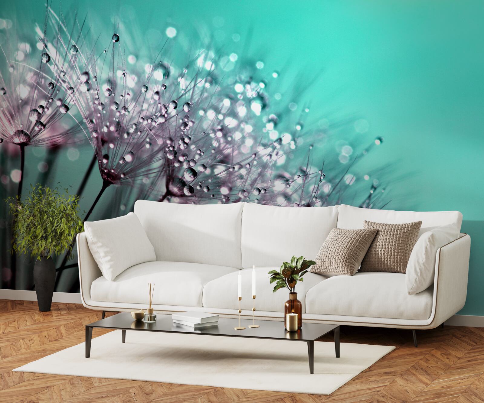 Fotobehang ochtenddauw op een paardebloem