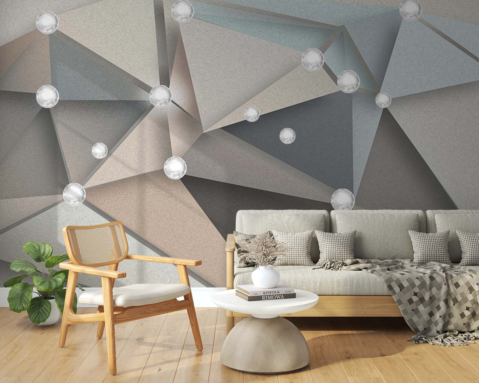 Fotobehang parelmoer op driehoeken in pasteltinten