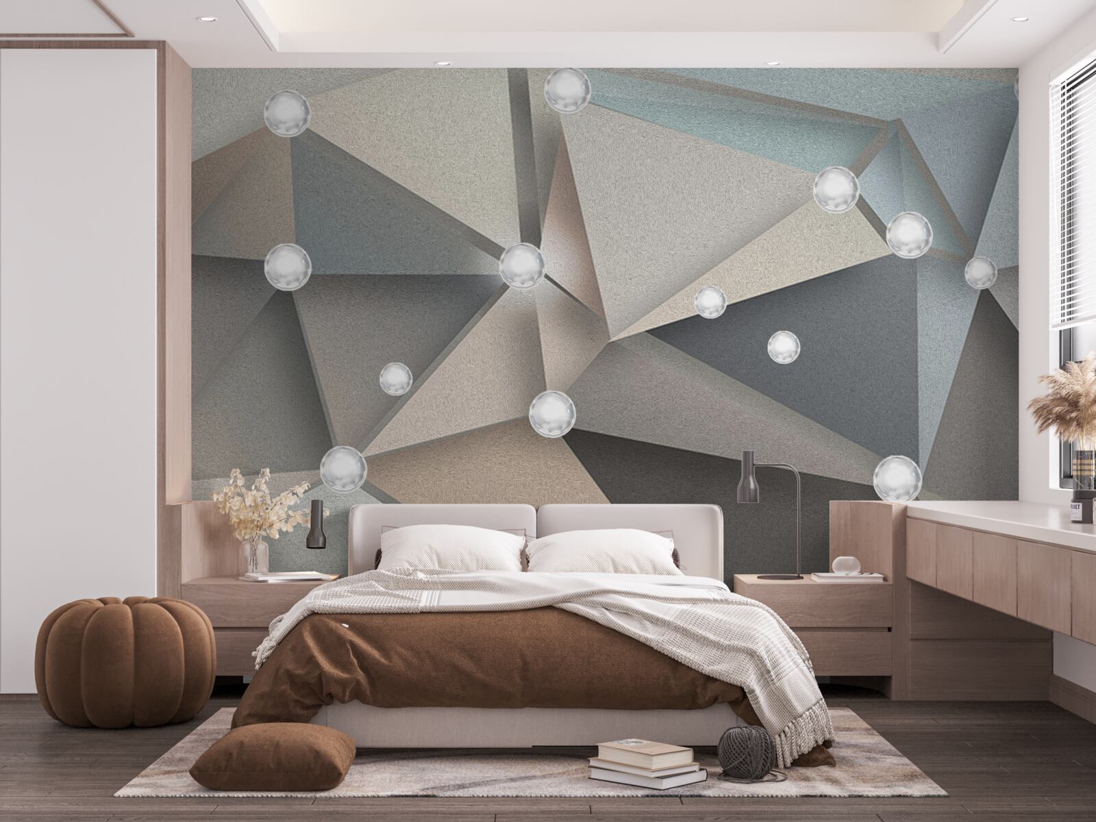 Fotobehang parelmoer op driehoeken in pasteltinten