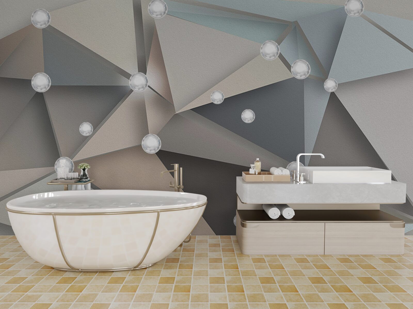 Fotobehang parelmoer op driehoeken in pasteltinten