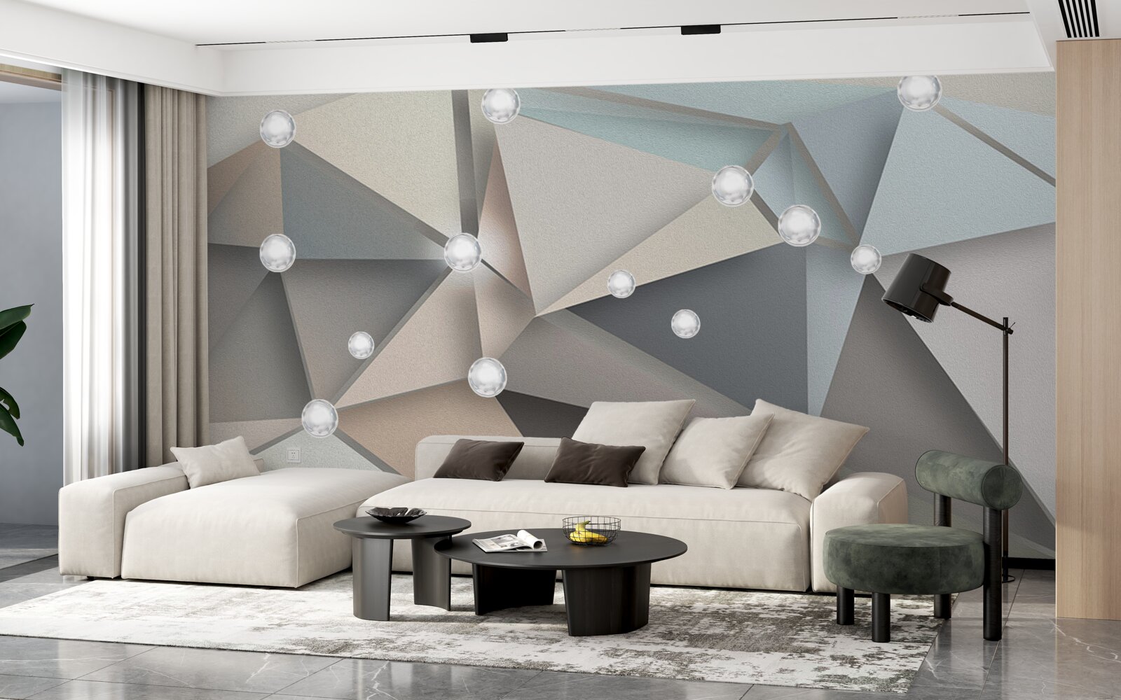 Fotobehang parelmoer op driehoeken in pasteltinten