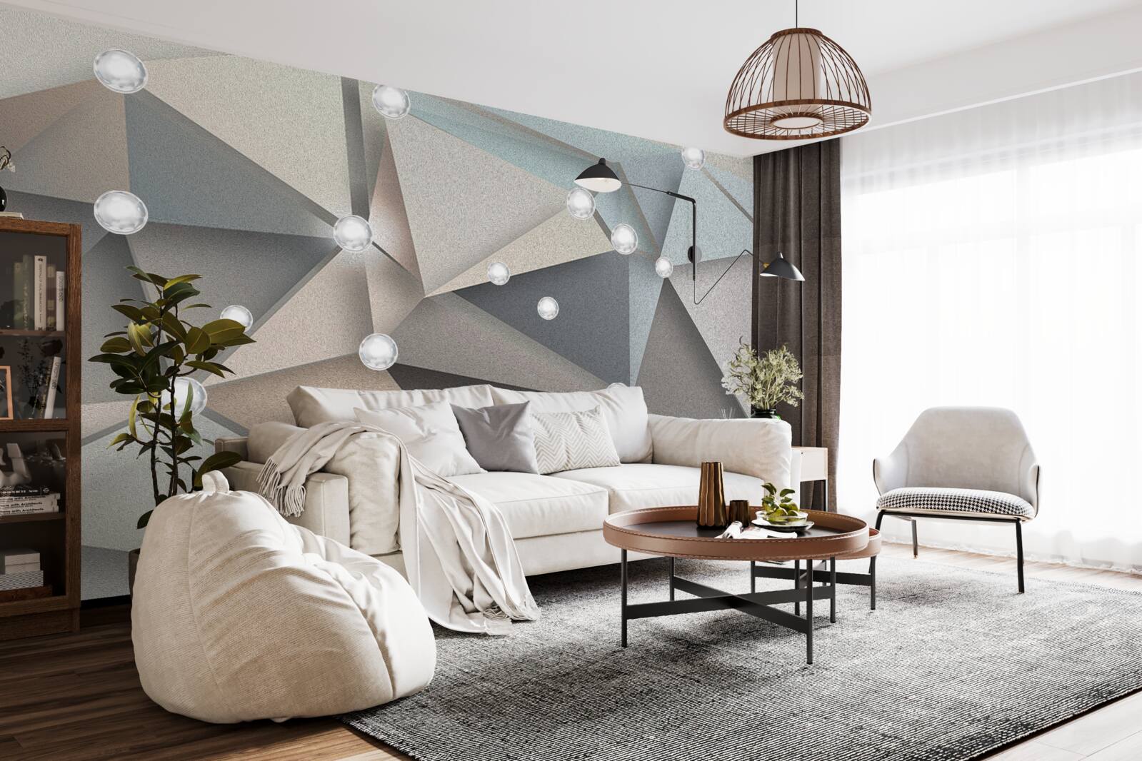 Fotobehang parelmoer op driehoeken in pasteltinten