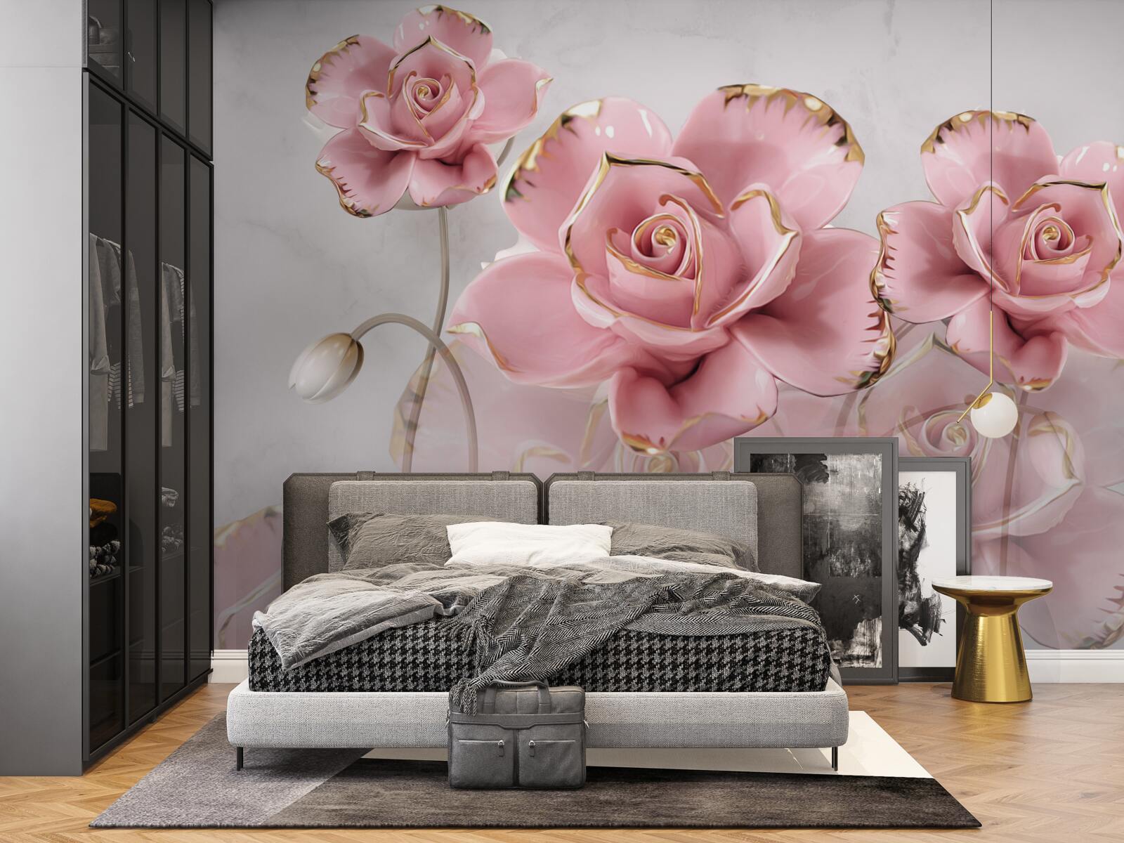 Fotobehang delicate achtergrond versierd met roze rozen