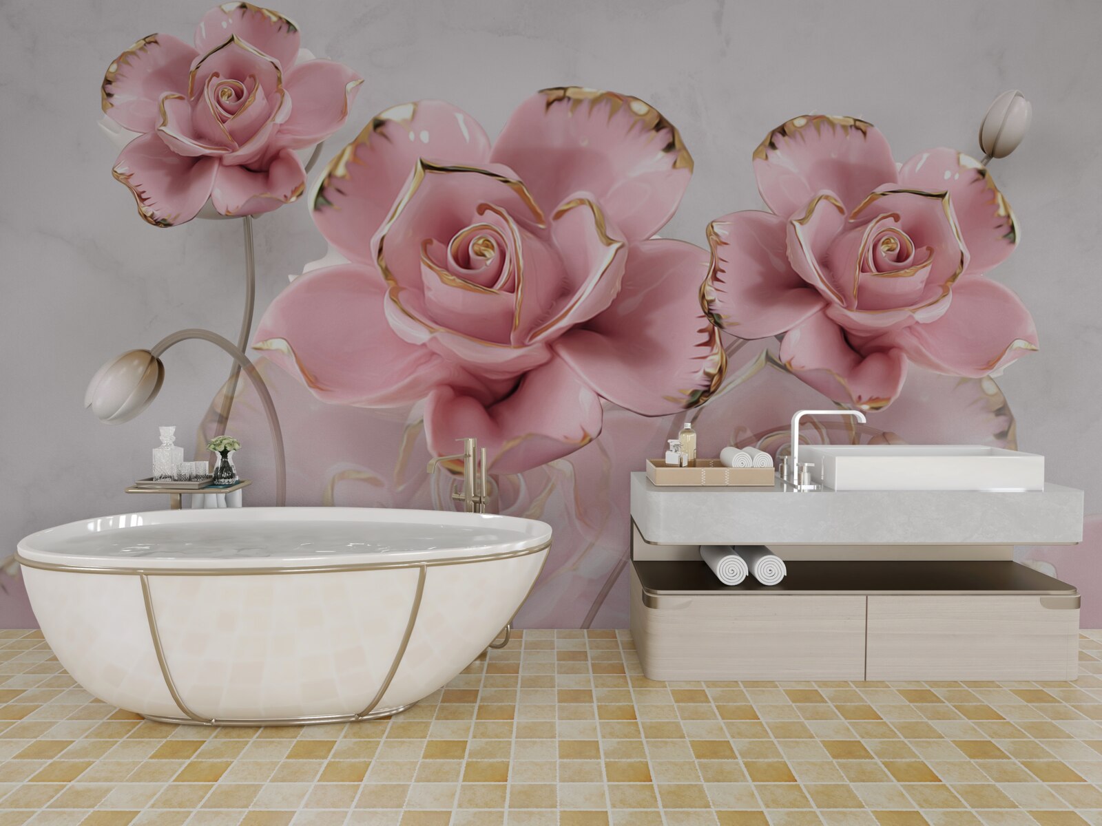 Fotobehang delicate achtergrond versierd met roze rozen