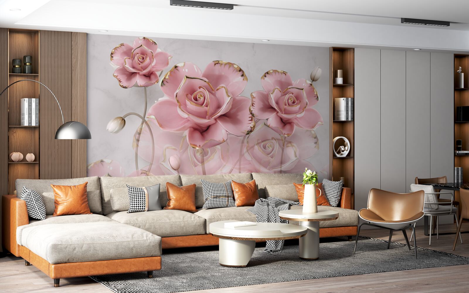 Fotobehang delicate achtergrond versierd met roze rozen