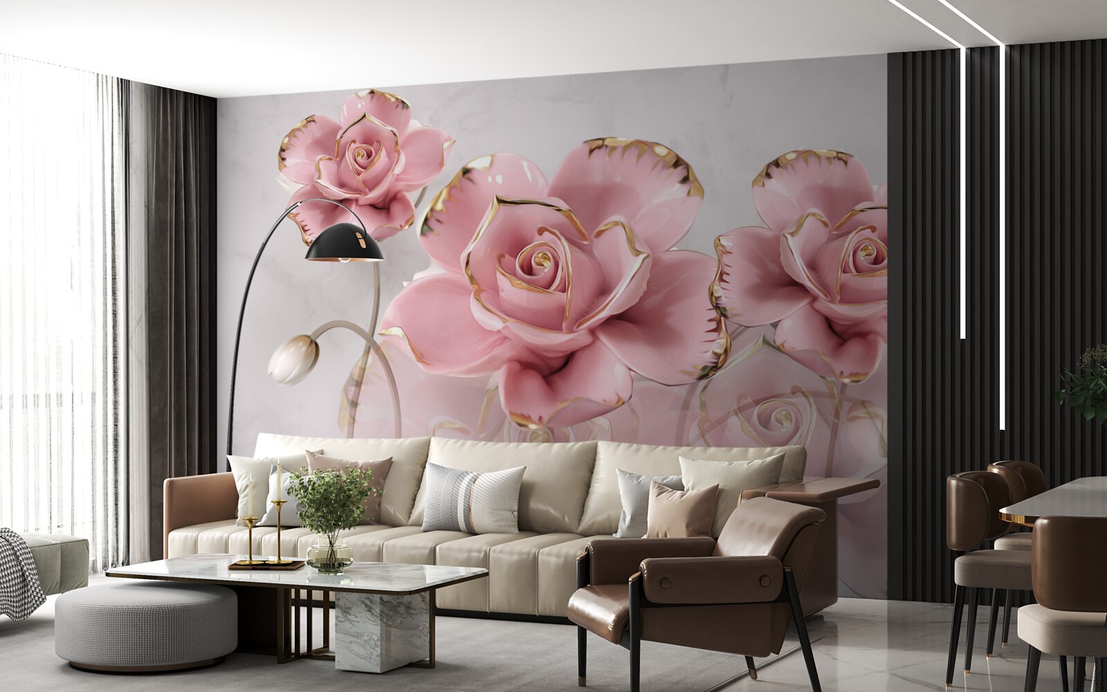 Fotobehang delicate achtergrond versierd met roze rozen