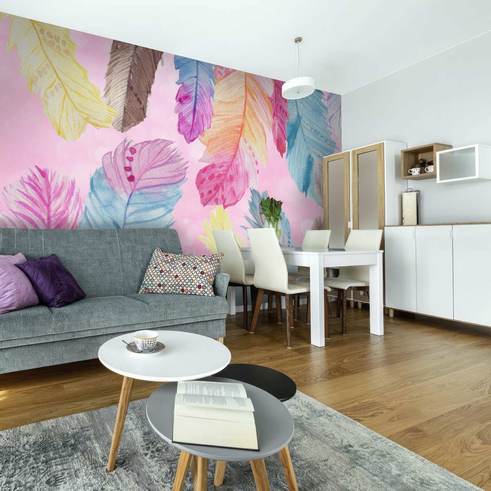 Fotobehang veren met prachtige verschillende tinten