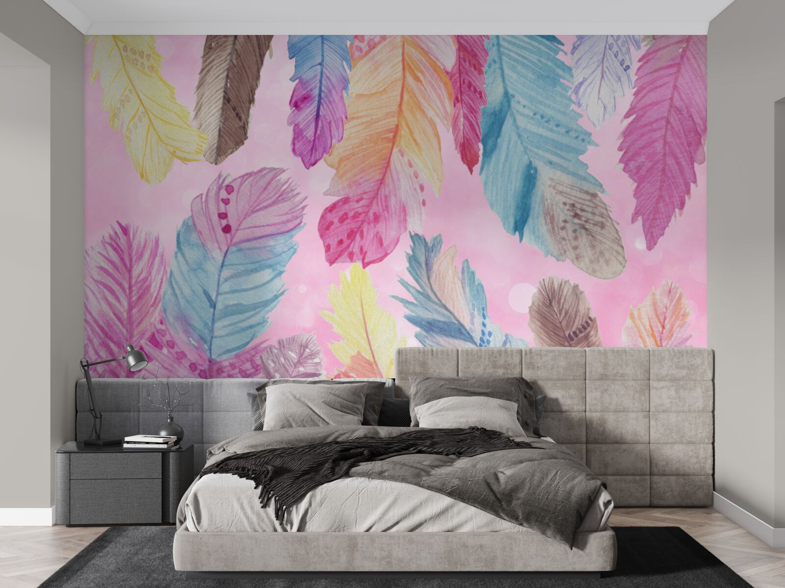 Fotobehang veren met prachtige verschillende tinten