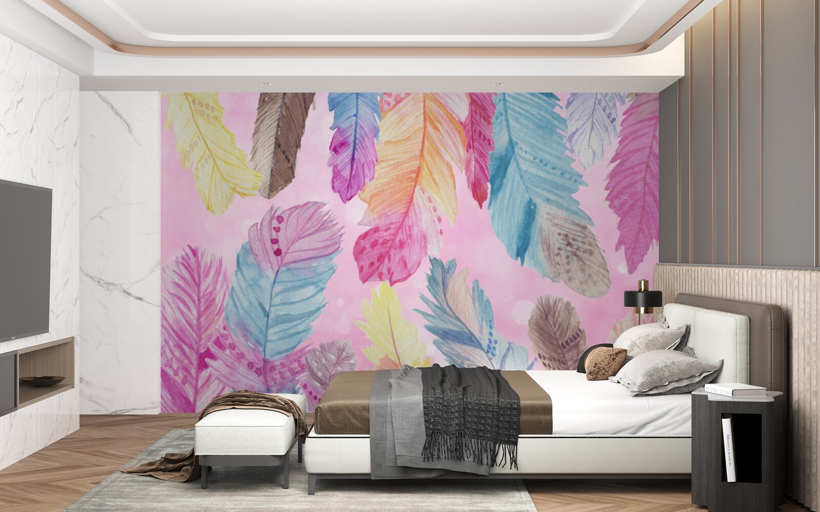 Fotobehang veren met prachtige verschillende tinten
