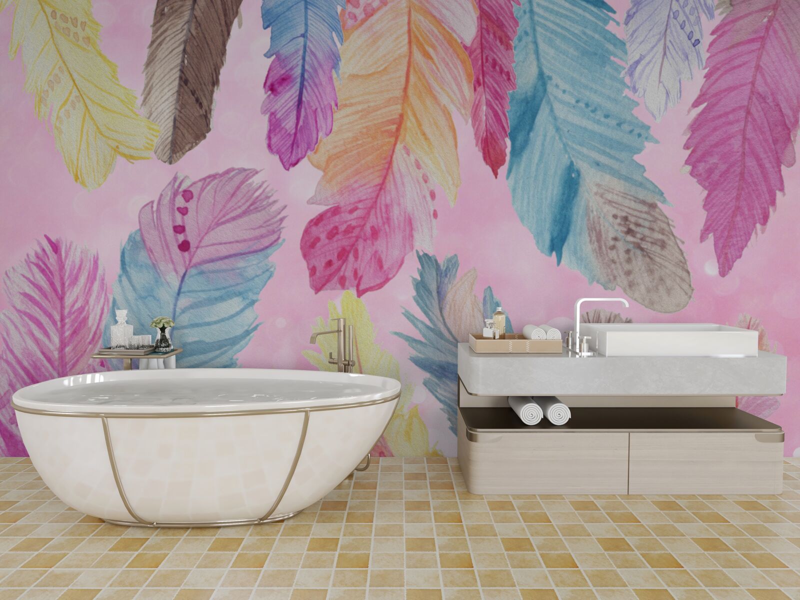 Fotobehang veren met prachtige verschillende tinten