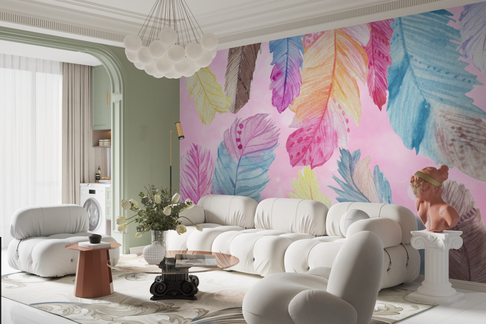 Fotobehang veren met prachtige verschillende tinten