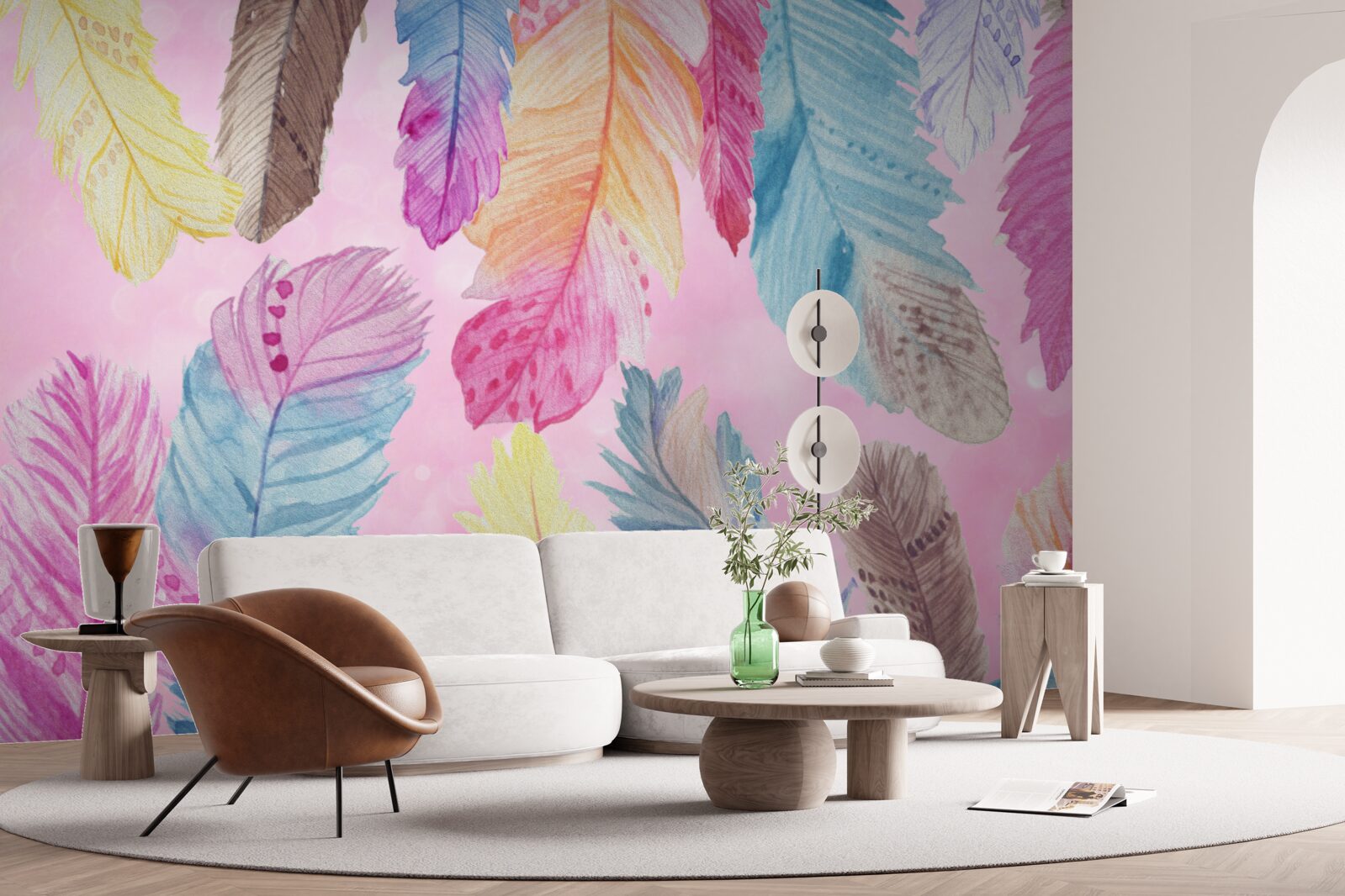 Fotobehang veren met prachtige verschillende tinten