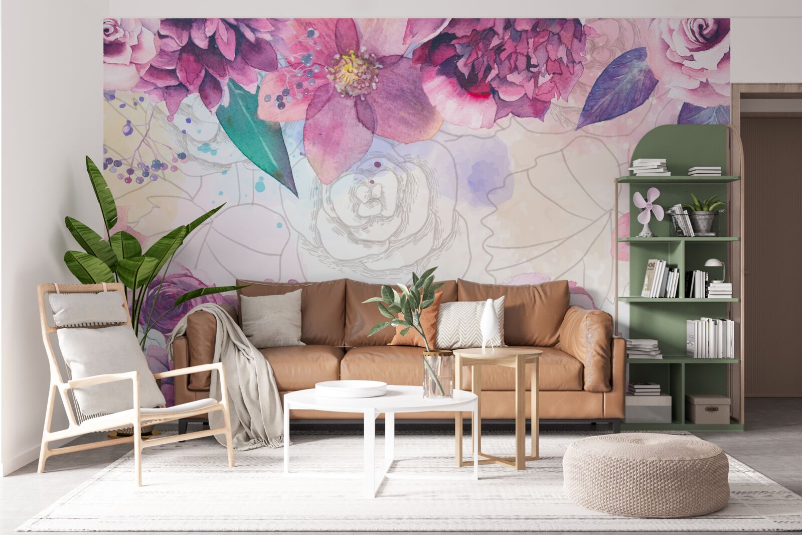 Fotobehang Aquarel achtergrond met bloemen in lila tinten