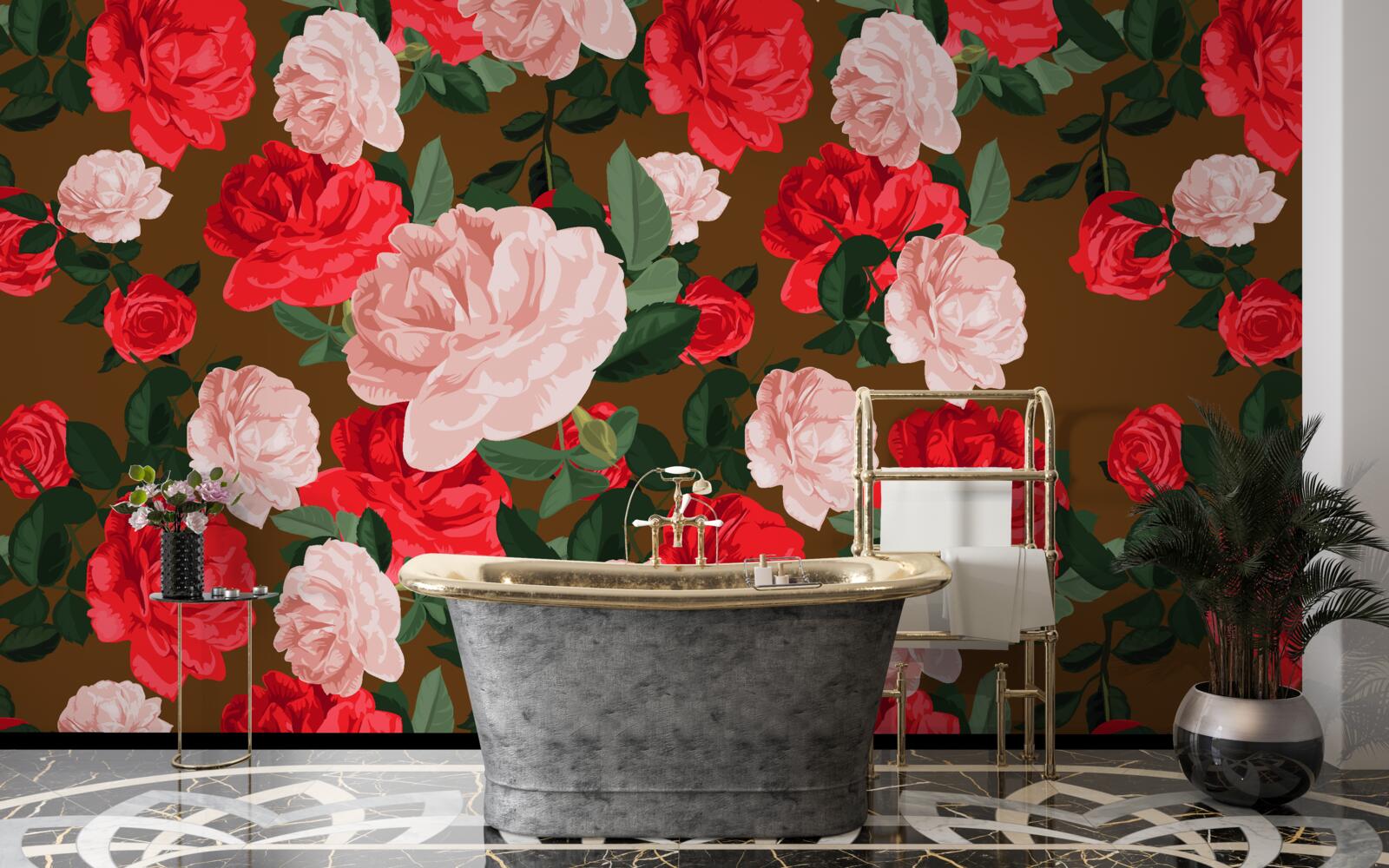 Fotobehang rode en roze rozenbloemen