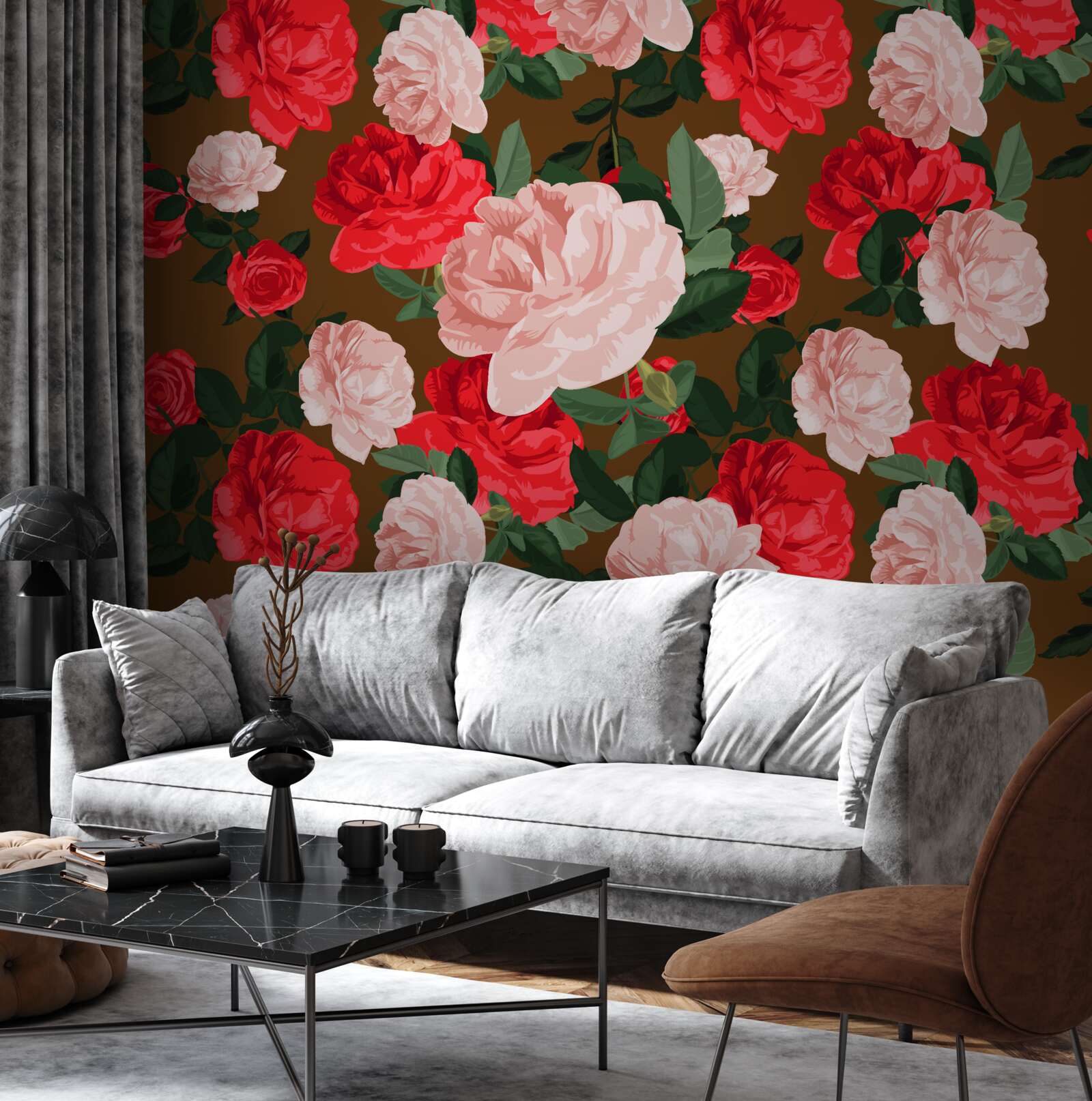 Fotobehang rode en roze rozenbloemen